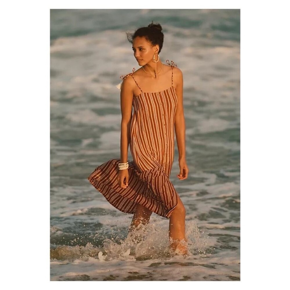 Anthropologie x Faithfull The Brand Brown Stripe Arietta Slip Maxi Dress
